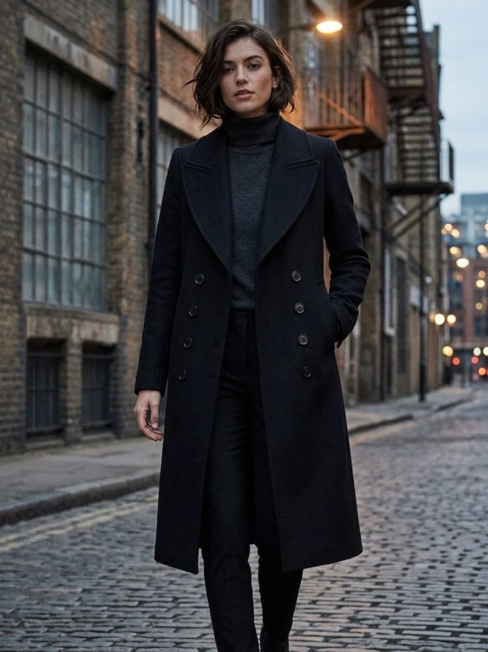 All Saints Black Double-Breasted Trench Coat